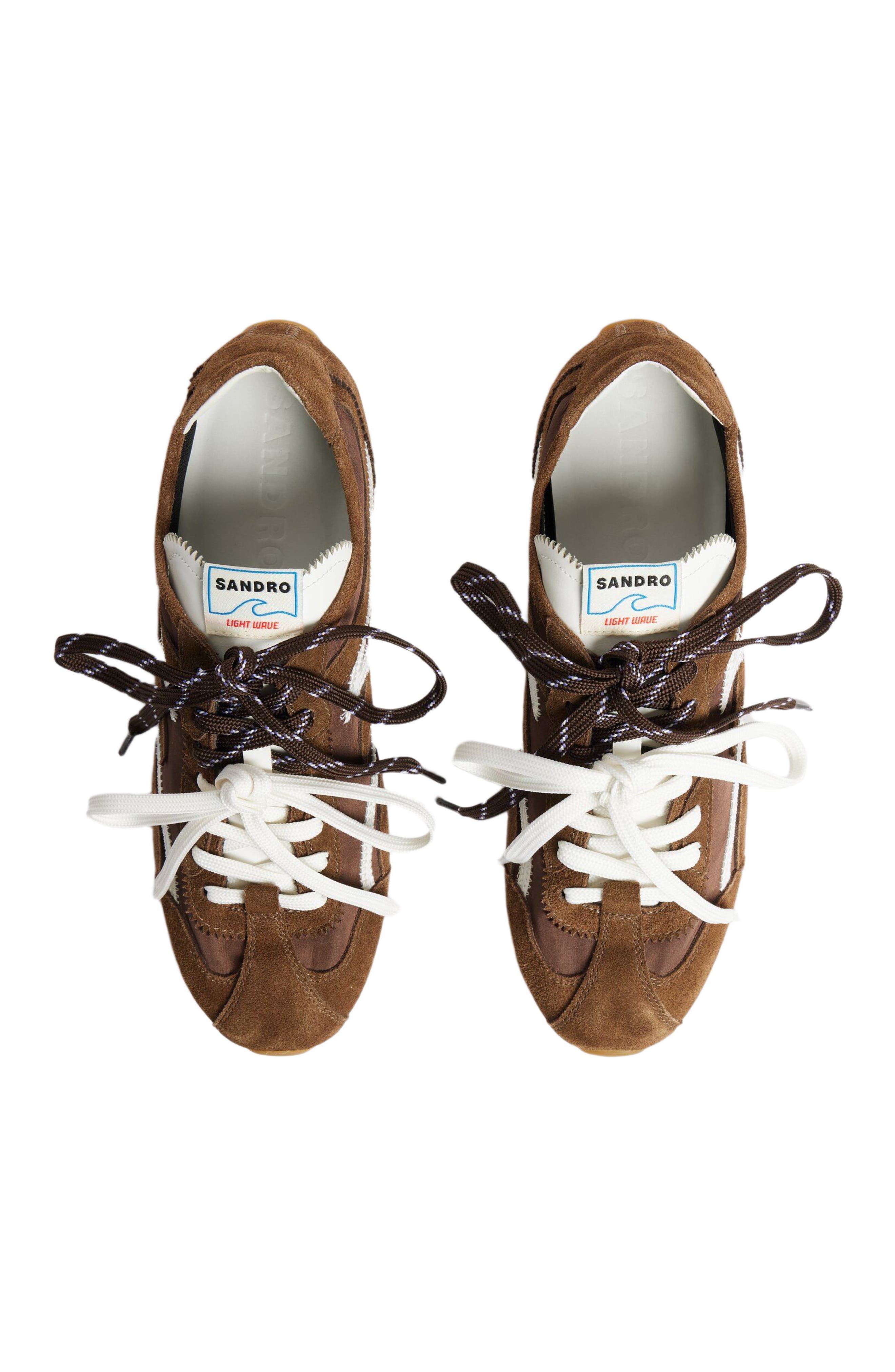 SANDRO Light Wave sneakers in suede leather, Alternate, color, Brown