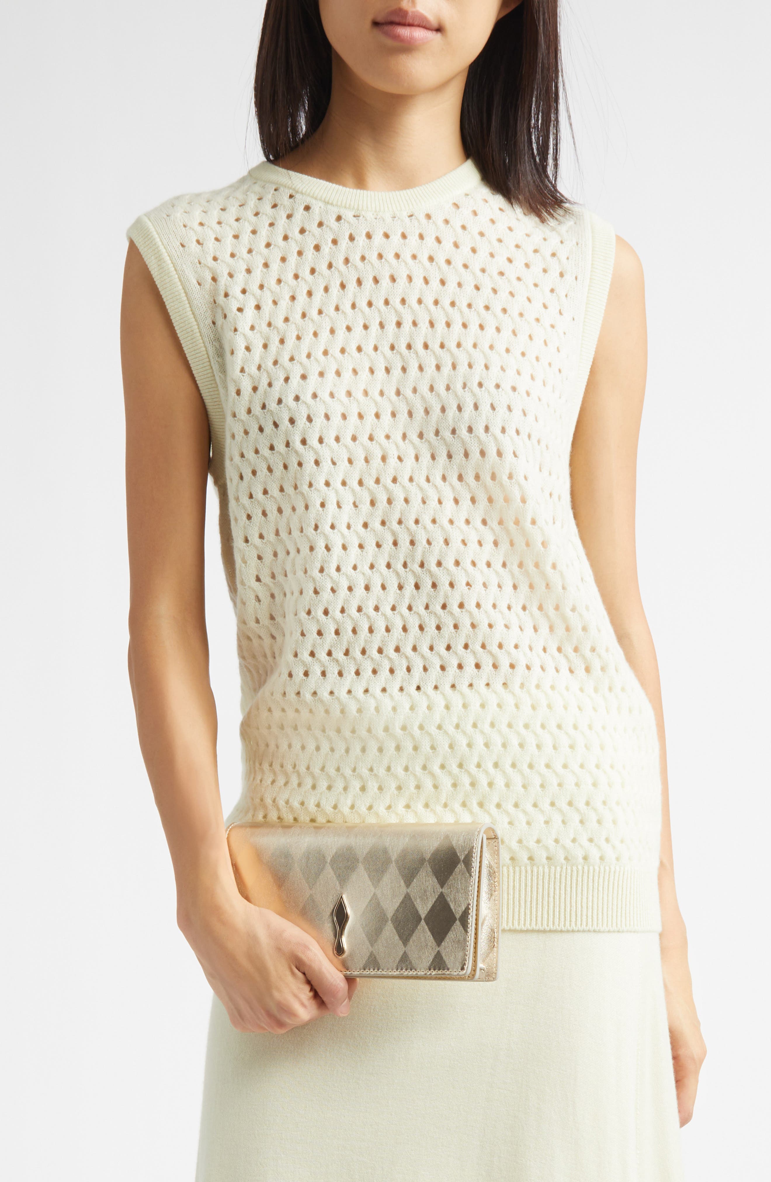 Christian Louboutin Bettina Metallic Leather Clutch, Alternate, color, Light Platine/ Gold