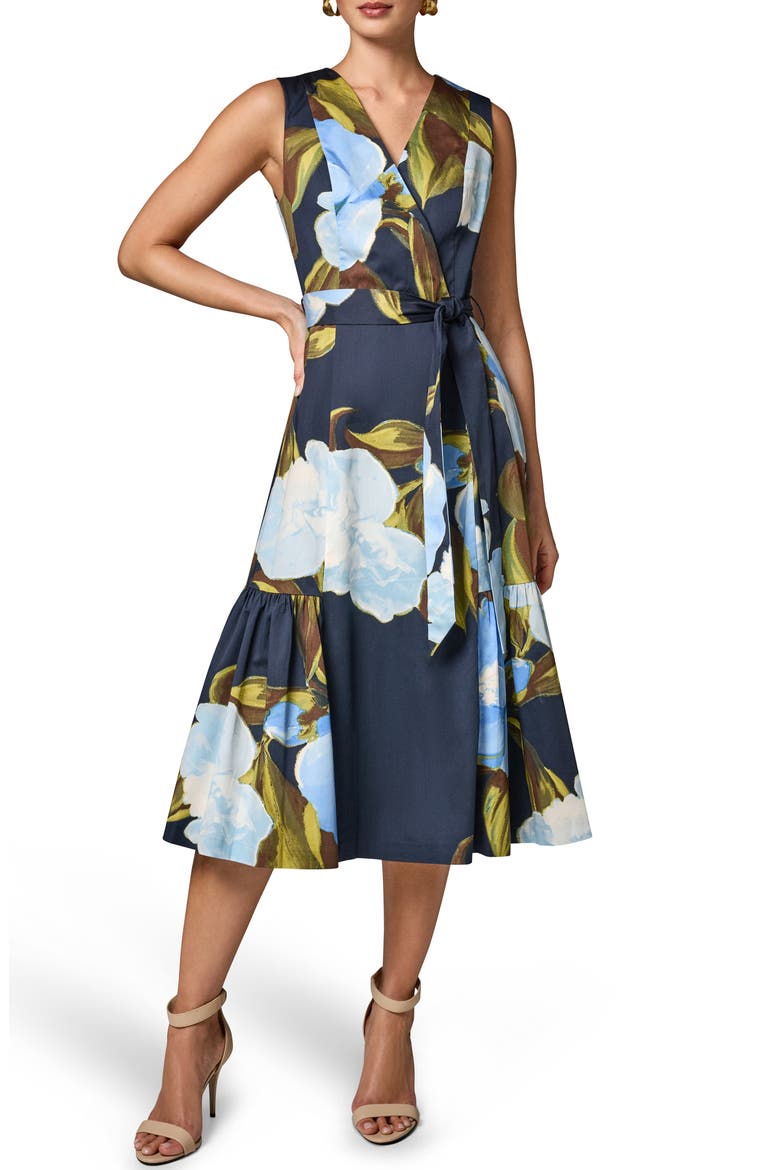 Floral Print Faux Wrap Sleeveless Dress, Main, color, NIGHTFLL M