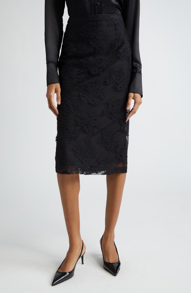 Dolce&Gabbana Floral Lace Pencil Skirt, Main, color, Nero