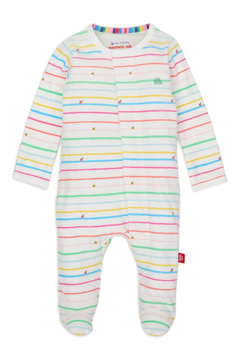 Rainbow Road Stripe Organic Cotton Footie, Main, color, RAIN