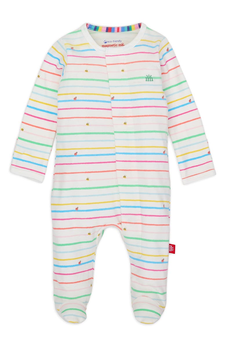 Magnetic Me Rainbow Road Stripe Organic Cotton Footie, Main, color, 