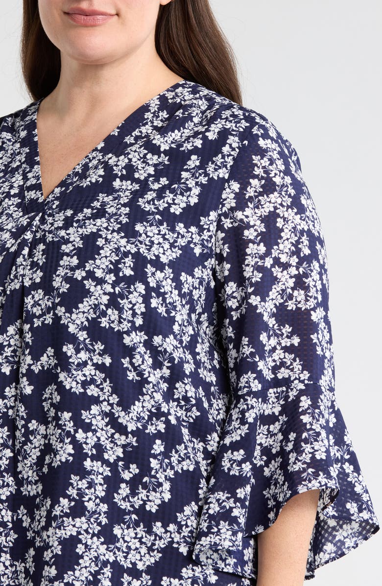 Jones New York Floral Print Bell Sleeve Top, Alternate, color, Pacific Navy/Nat Wht