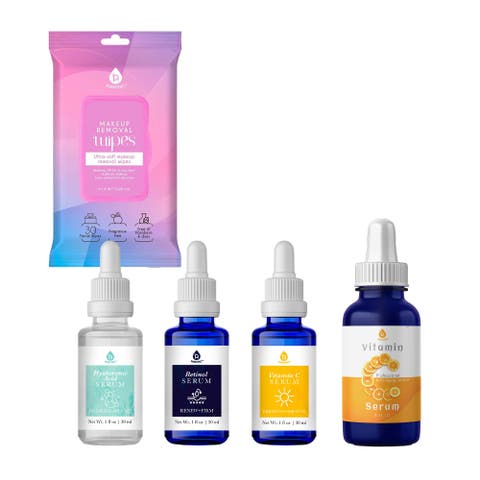 Complete Skincare Essentials Bundle Anti-Aging Serum Set, Vitamin C Serum, and Makeup Removal Wipes
