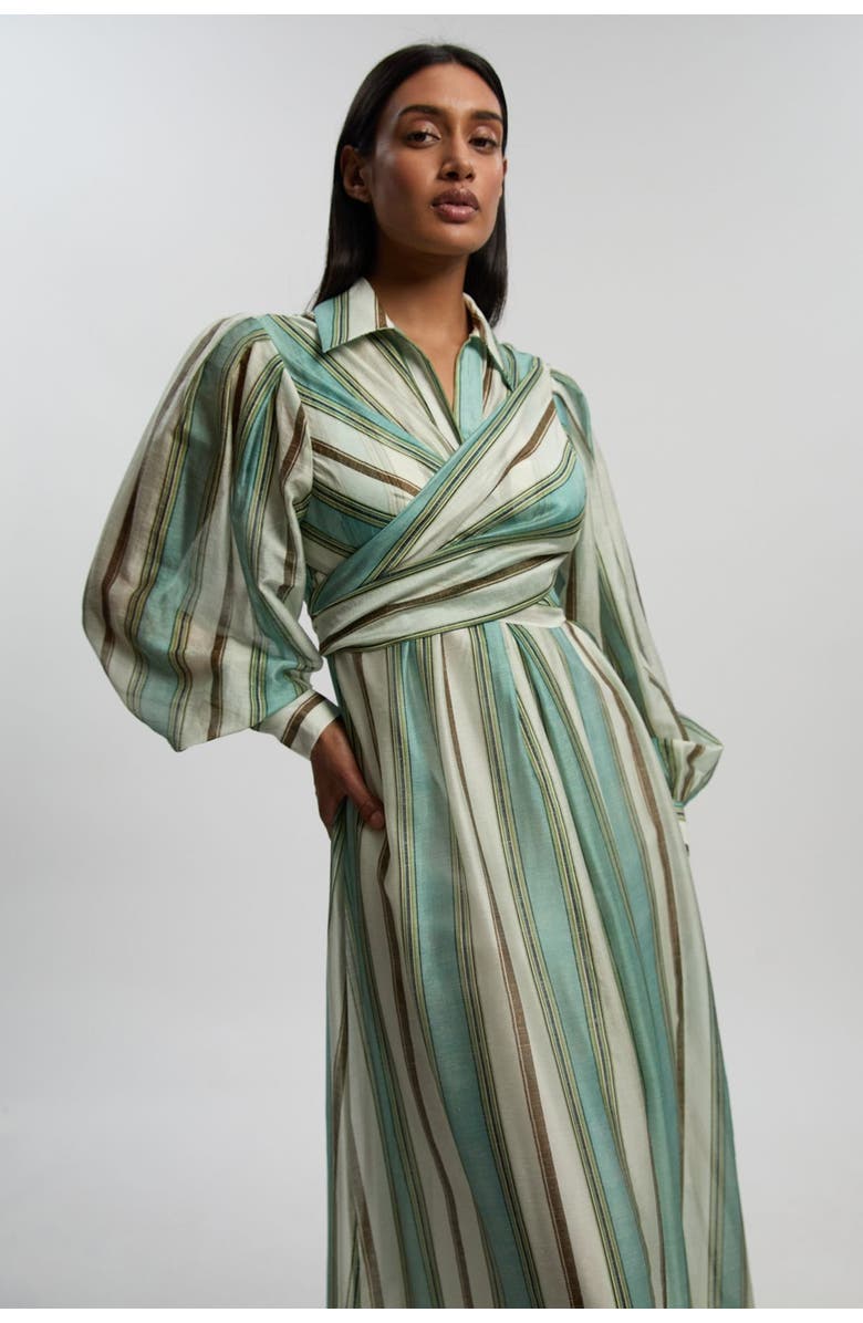 Karen Millen Stripe Organdie Wrap Shirt Dress, Alternate, color, Stripe