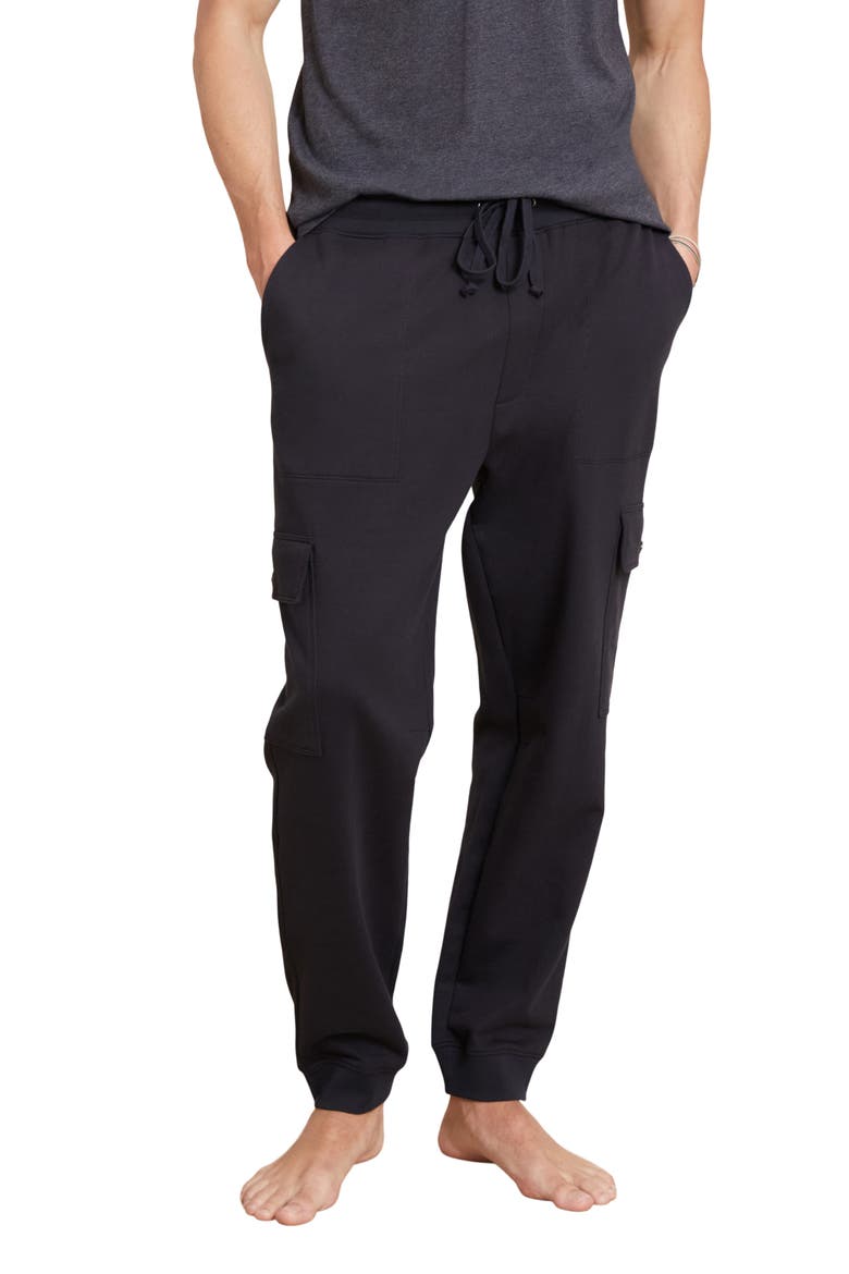 Malibu Collection® Pima Cotton Fleece Cargo Sweatpant, Main, color, BLACK