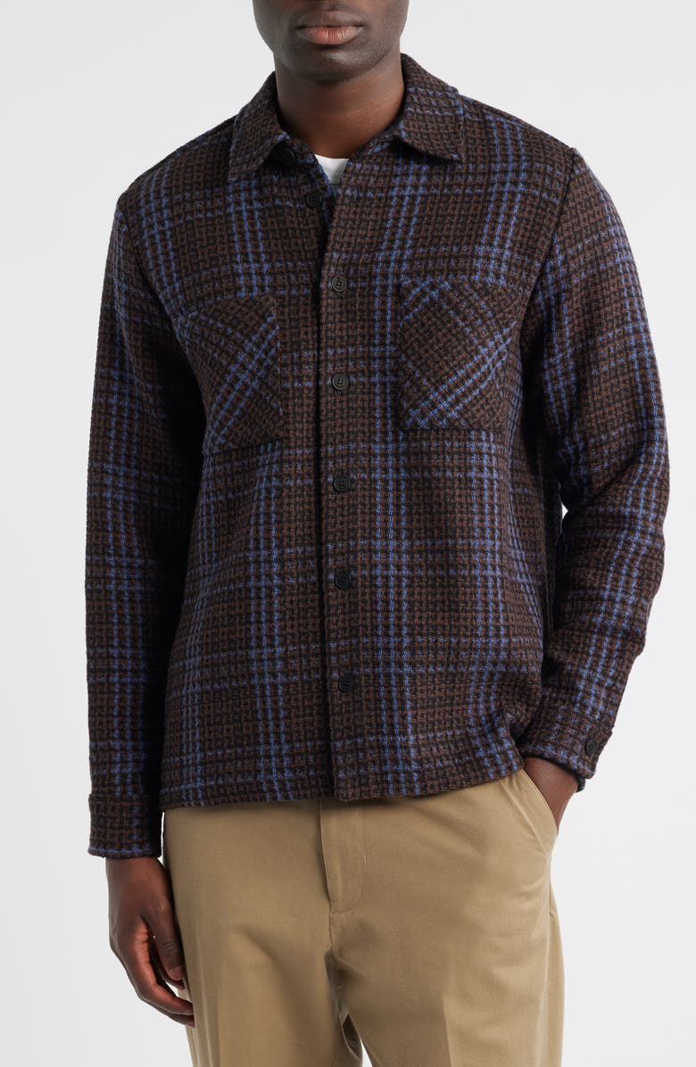 Wax London Whiting Plaid Recycled Cotton Blend Shirt Jacket, Alternate, color, Brown / Blue