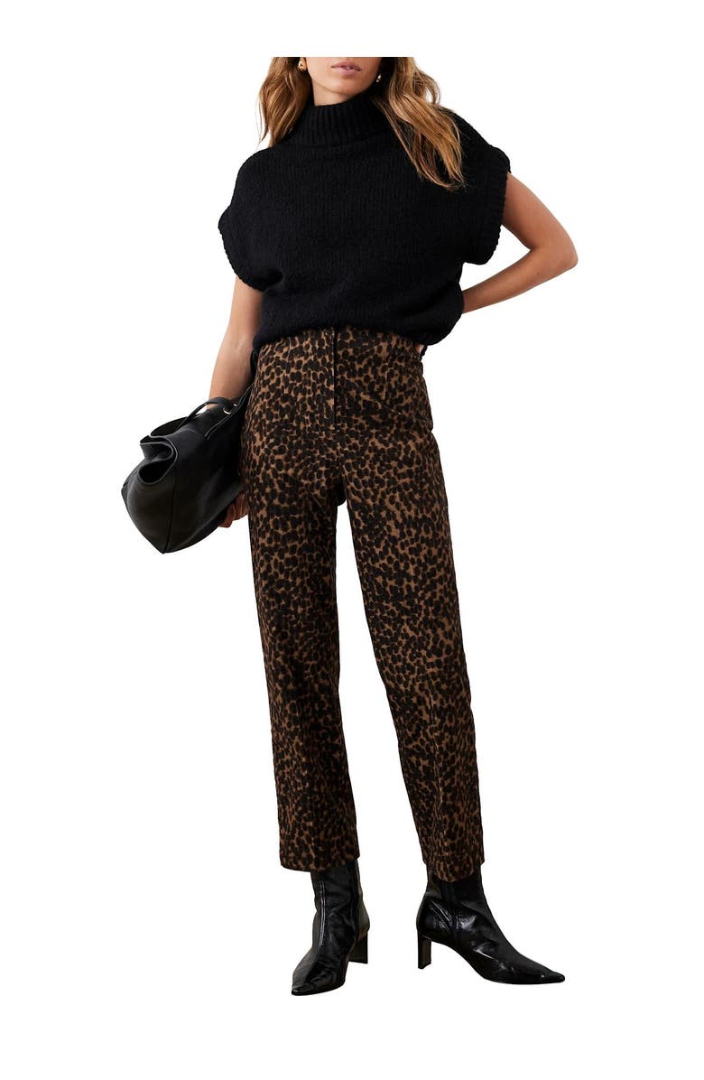 MINT VELVET Leopard Print Velvet Straight Trousers, Alternate, color, Brown