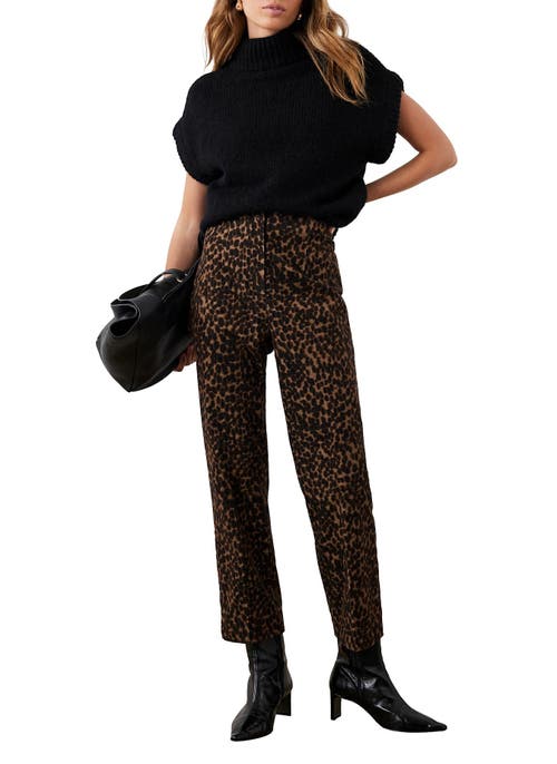 Mint Velvet Leopard Print Velvet Straight Trousers In Brown