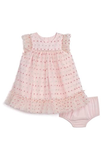 Pippa & Julie Barbara Heart Metallic Party Dress & Bloomers In Pink