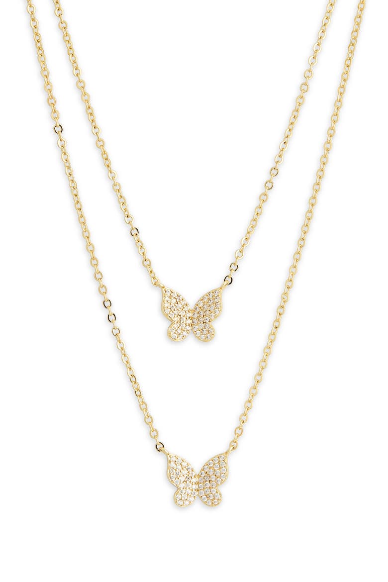 Together Is My Favorite Place To Be Set of 2 Cubic Zirconia Butterfly Pendant Necklaces, Alternate, color, CLEAR- GOLD