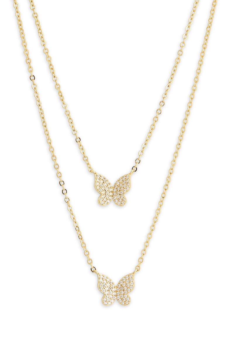 Leith Together Is My Favorite Place To Be Set of 2 Cubic Zirconia Butterfly Pendant Necklaces, Alternate, color, Clear- Gold