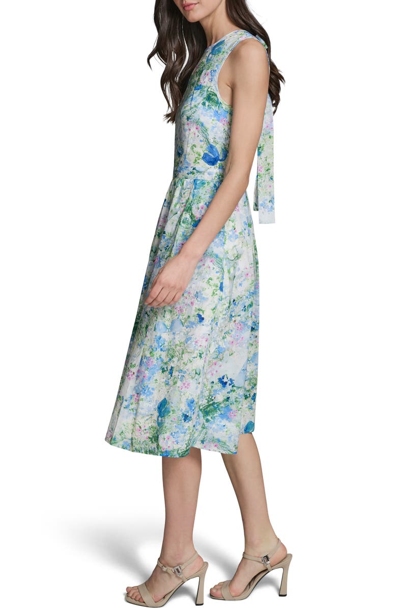 KARL LAGERFELD PARIS Print Tie Back Midi Dress, Alternate, color, Sky Blue Multi