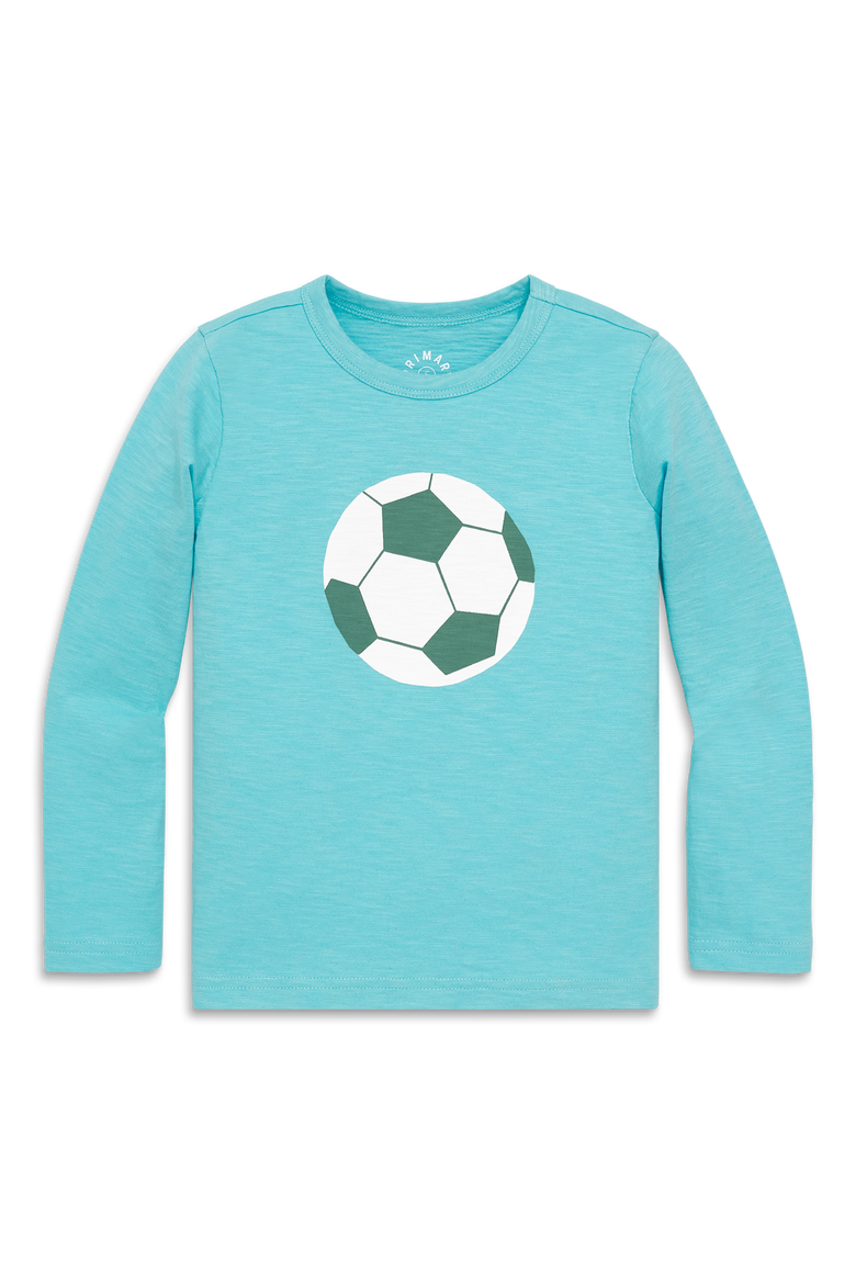 Kids Long Sleeve Soccer Ball Tee, Main, color, Lagoon Soccer Ball