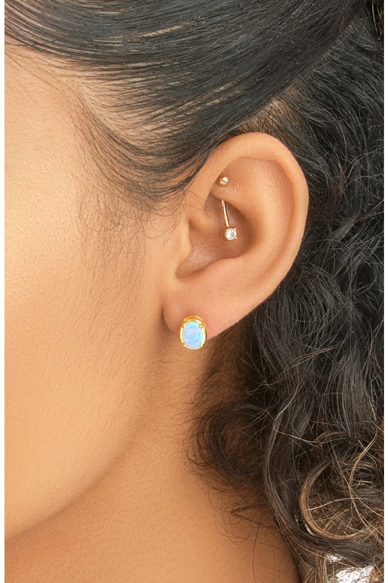 Blue Lab Created Opal Oval Stud Earrings, Alternate, color, GOLD