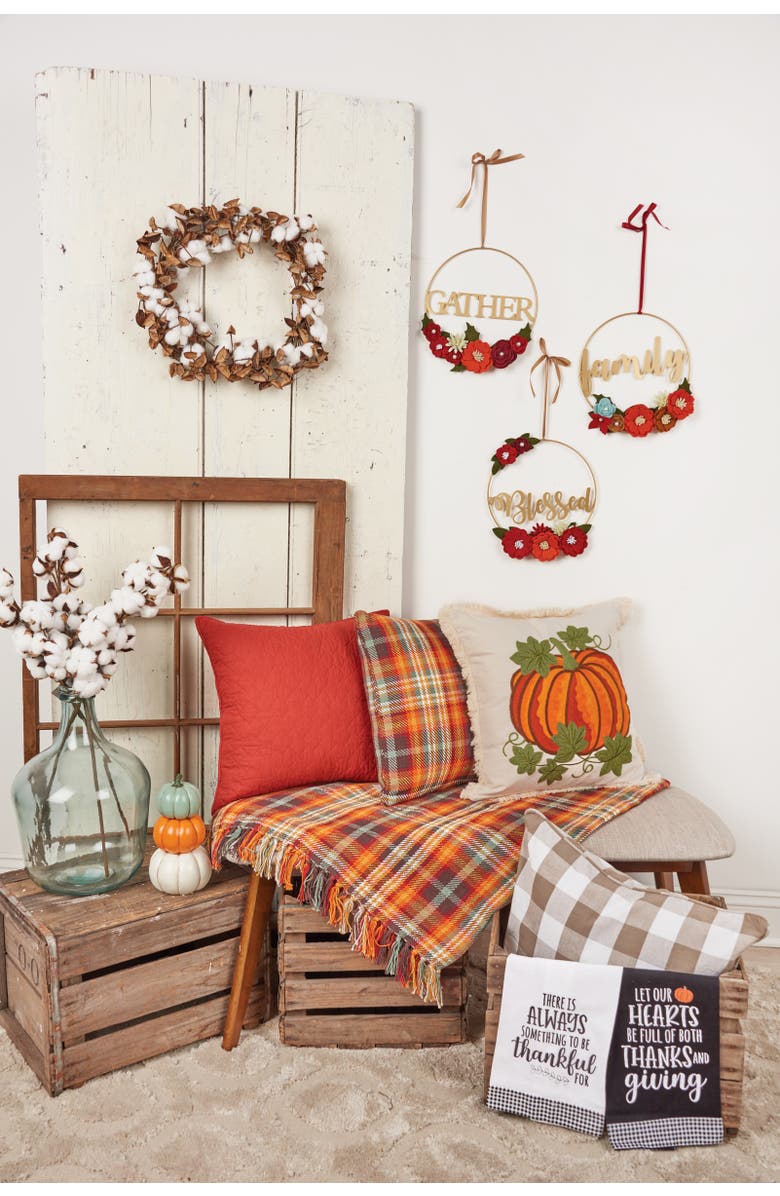 C&F Home Crewelwork Pumpkin Halloween Throw Pillow, 18" x 18", Alternate, color, Orange