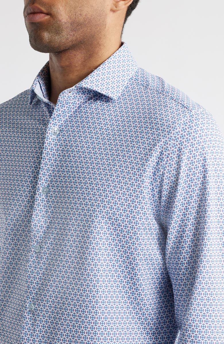 Stone Rose Trim Fit Techno Stretch Medallion Print Performance Button-Up Shirt, Alternate, color, 