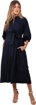 PinkBlush 3/4 Bubble Sleeve Midi Shirt Dress