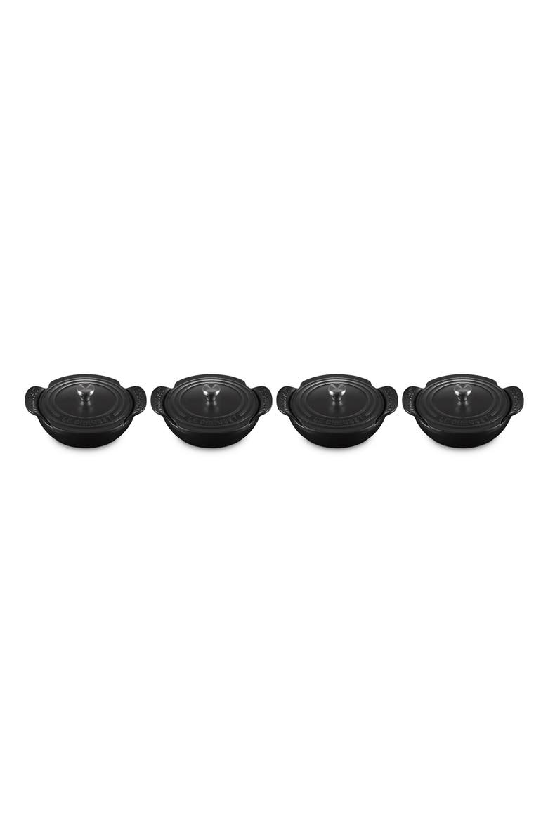 Gourmand Set of 4 1/3-Quart Enamel Cast Iron Braiser with Lid, Alternate, color, MATTE BLACK