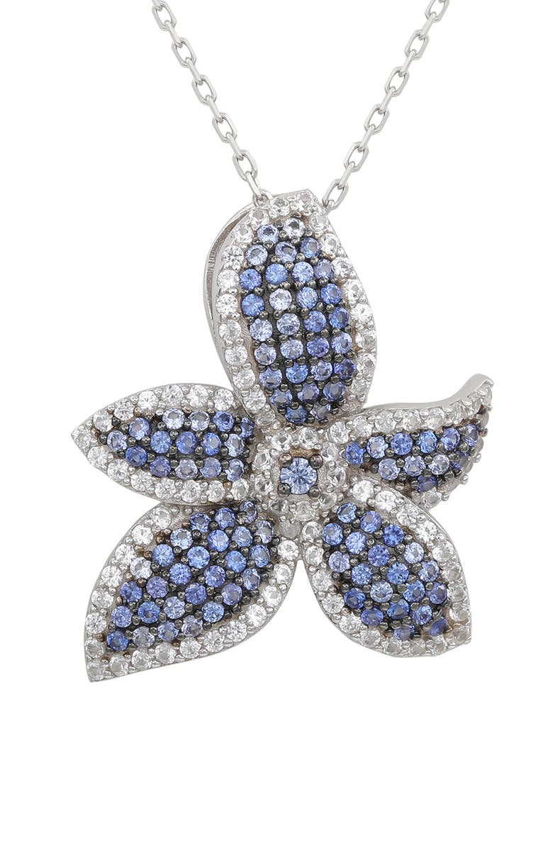 SUZY LEVIAN Sterling Silver Sapphire Pavé & Diamond Accent Flower Pendant Necklace, Main, color, Blue