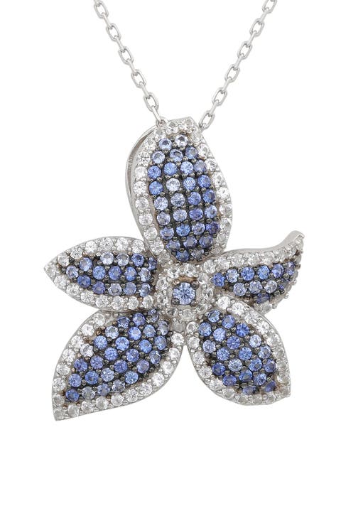 Sterling Silver Sapphire Pavé & Diamond Accent Flower Pendant Necklace