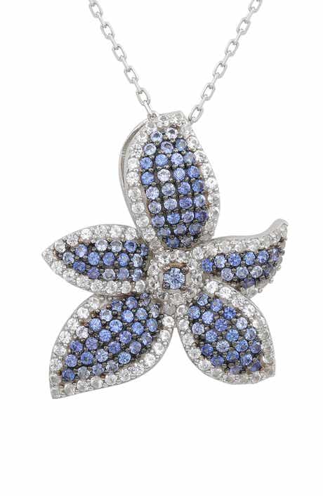 SUZY LEVIAN Sterling Silver Sapphire Pavé & Diamond Accent Flower Pendant Necklace