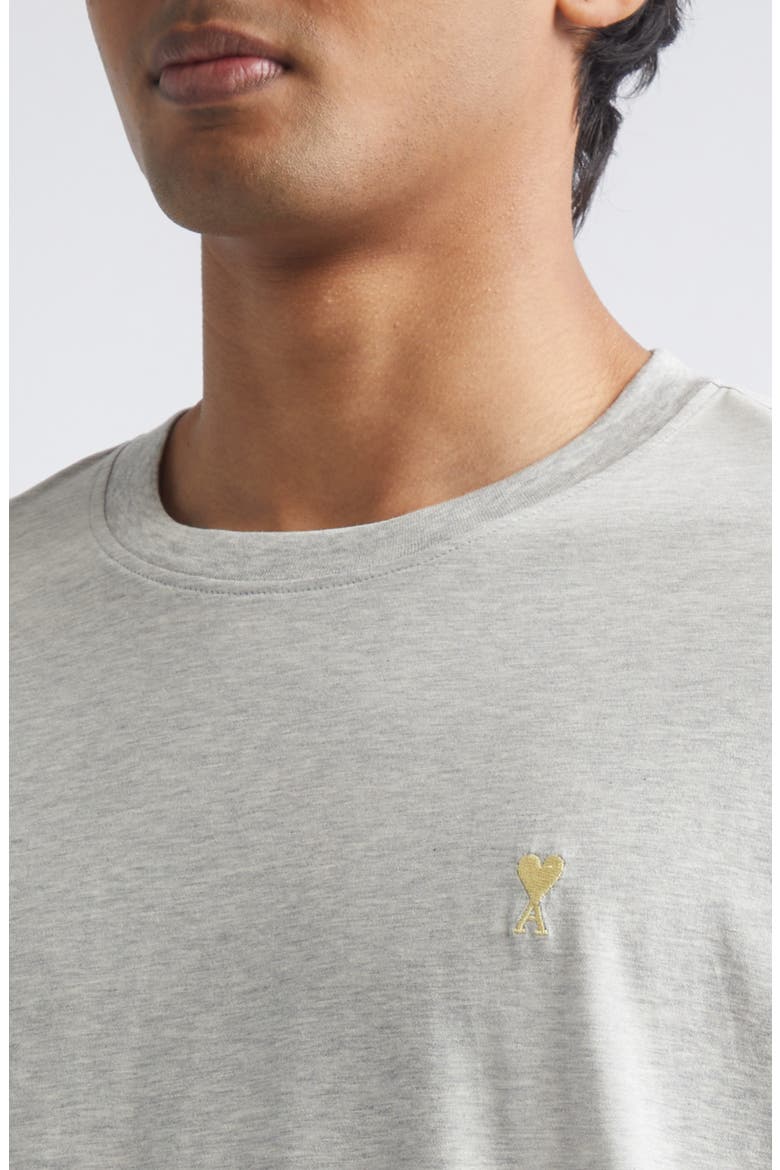 Ami de Coeur Embroidered Layered Long Sleeve Cotton T-Shirt, Alternate, color, GRIS CHINE CLAIR/ JAUNE