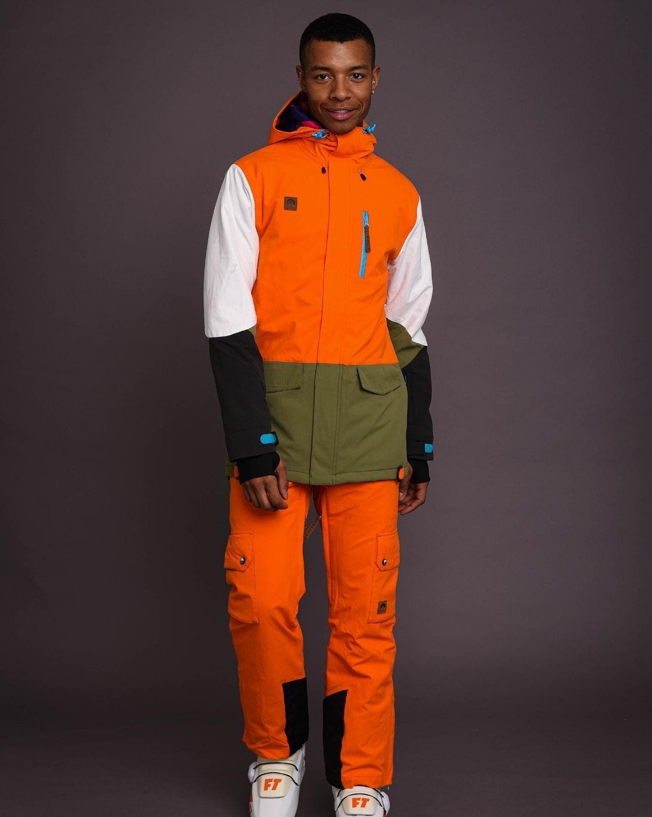 Yeh Man Men's Ski & Snowboard Jacket - Orange, Khaki & White - image 2