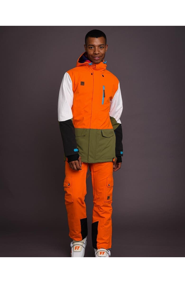 OOSC Yeh Man Men's Ski & Snowboard Jacket - Orange, Khaki & White, Alternate, color, Orange, Khaki, White