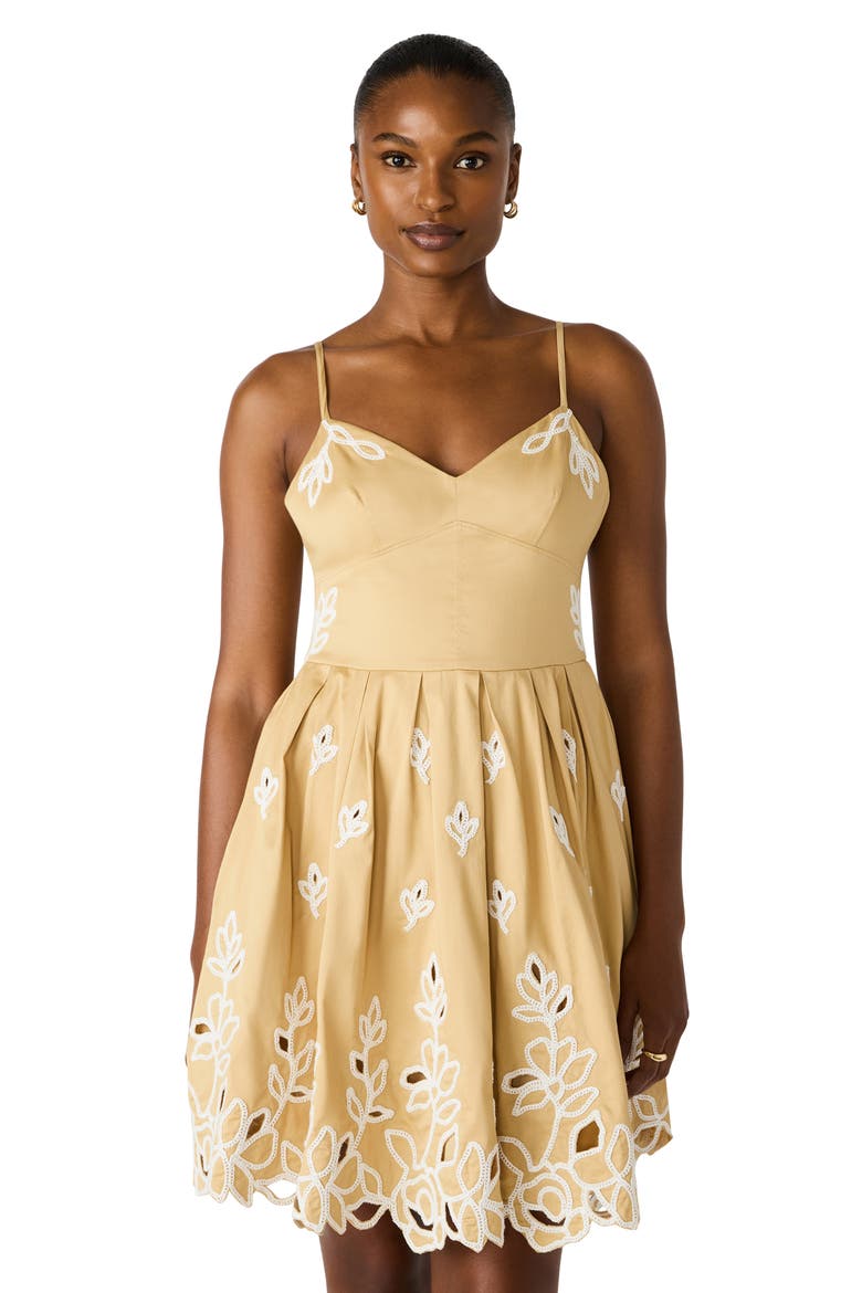 Emelia Embroidered Flared Minidress, Alternate, color, NEW TAUPE