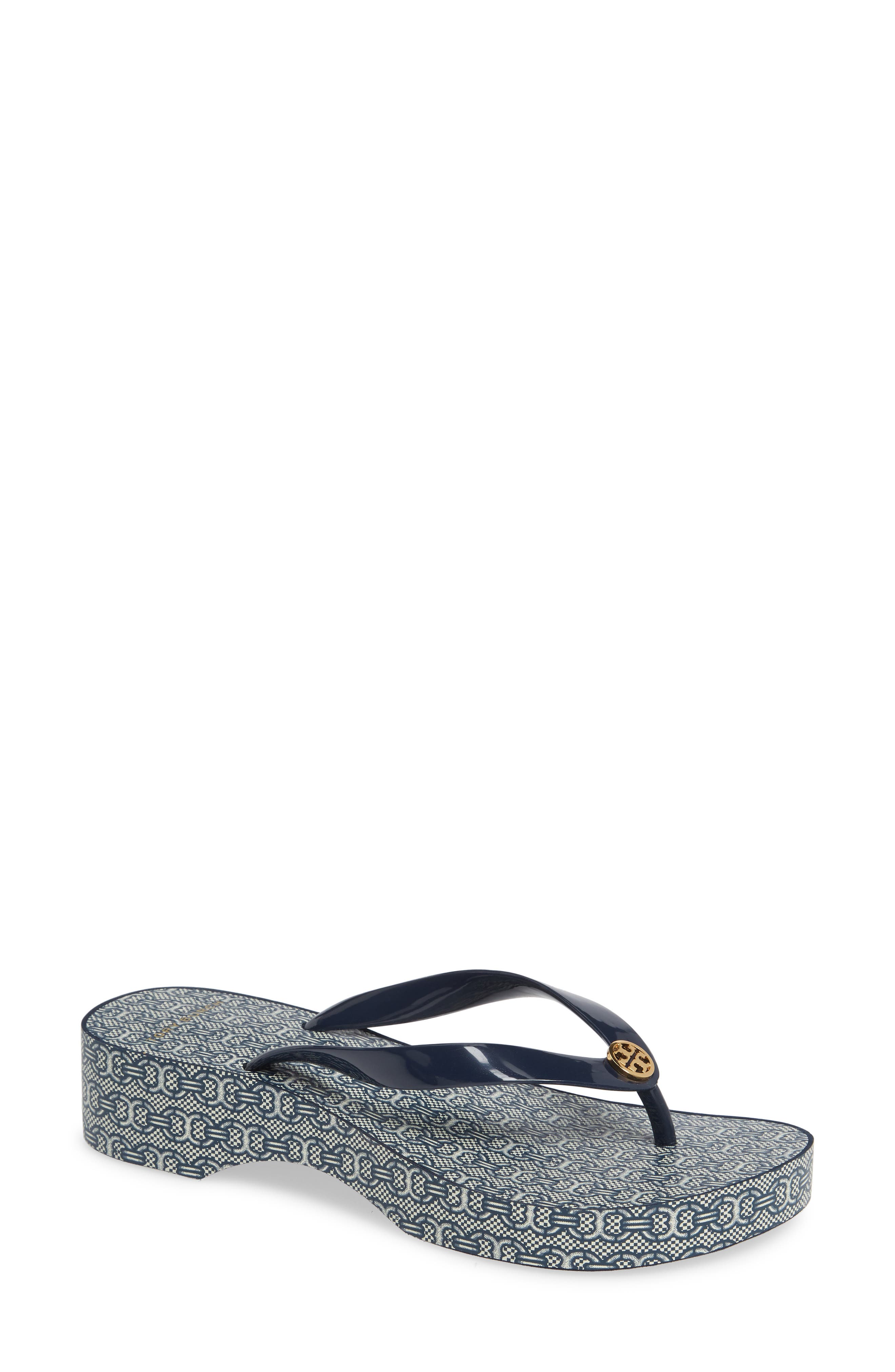 Wedge Flip Flop, Main, color, TORY NAVY/ NAVY GEMINI JACQUAR