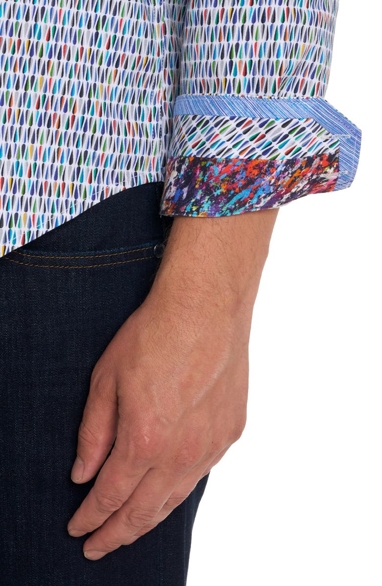 Robert Graham Boo-Yah Geo Print Stretch Cotton Button-Up Shirt, Alternate, color, White Multi