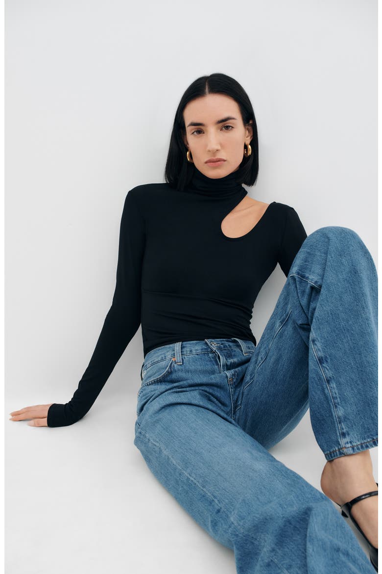 Sutter Cutout Long Sleeve Shirt, Alternate, color, BLACK