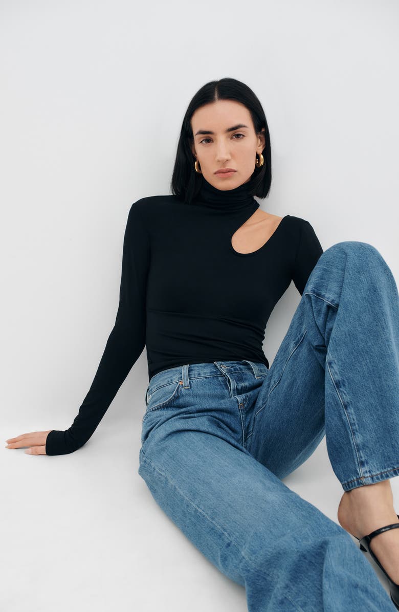 Two Lines by Marcella Sutter Cutout Long Sleeve Shirt, Alternate, color, Black