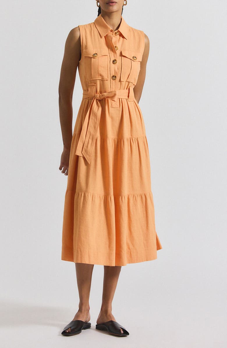 Derek Lam 10 Crosby Florence Sleeveless Shirtdress, Main, color, Papaya