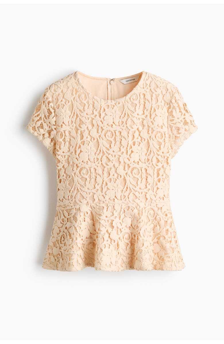 H&M Crochet-look Peplum Top, Main, color, Cream