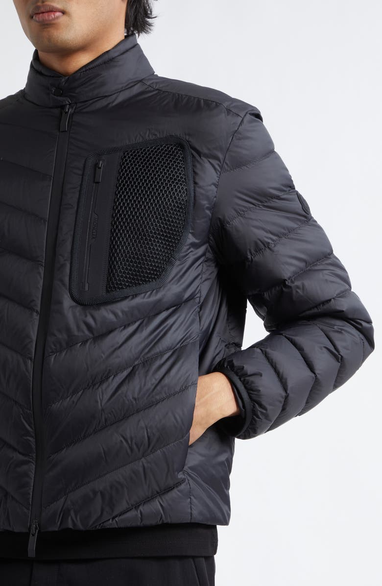 Moncler Mackinac Diagonal Quilted Down Moto Jacket, Alternate, color, Black