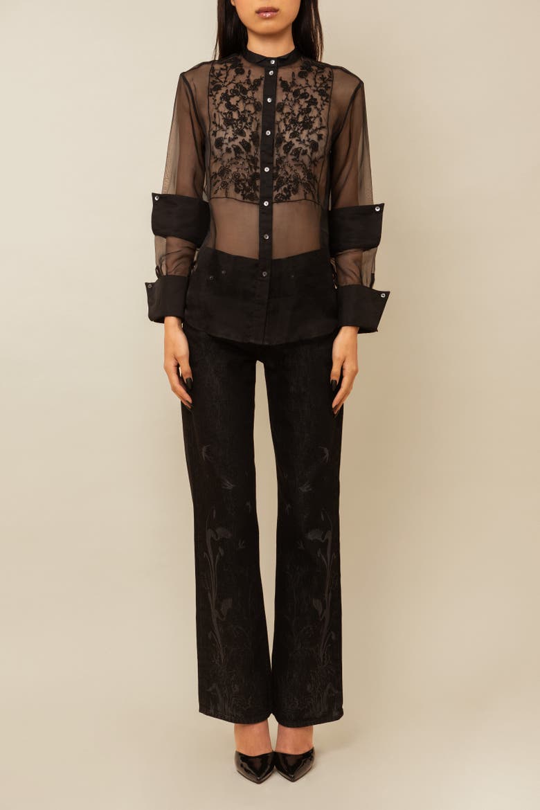 Winifred Sheer Beaded Silk Organza Blouse, Alternate, color, Black