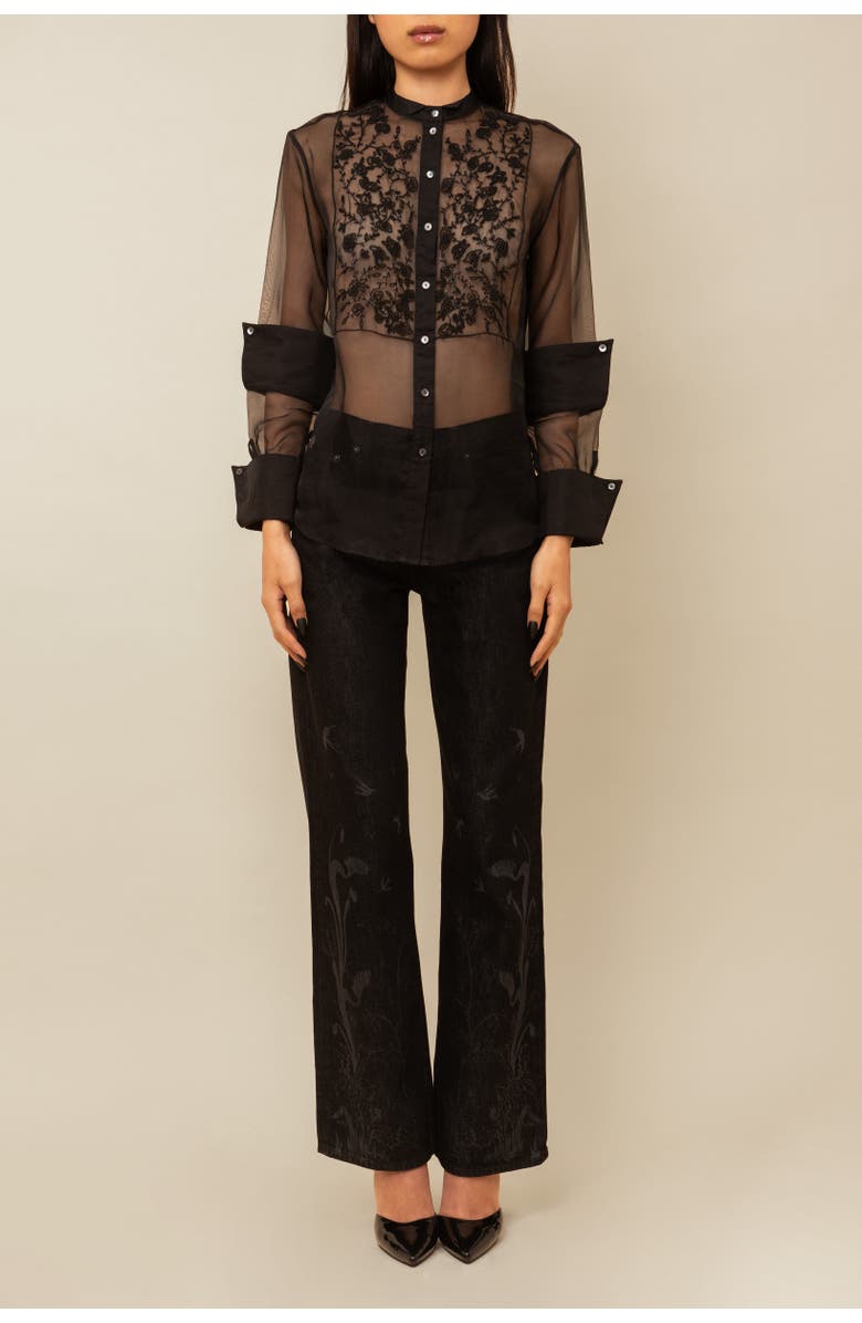 Contessa Mills Winifred Sheer Beaded Silk Organza Blouse, Alternate, color, Black