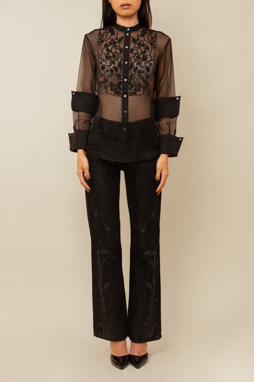 Contessa Mills Winifred Sheer Beaded Silk Organza Blouse In Black