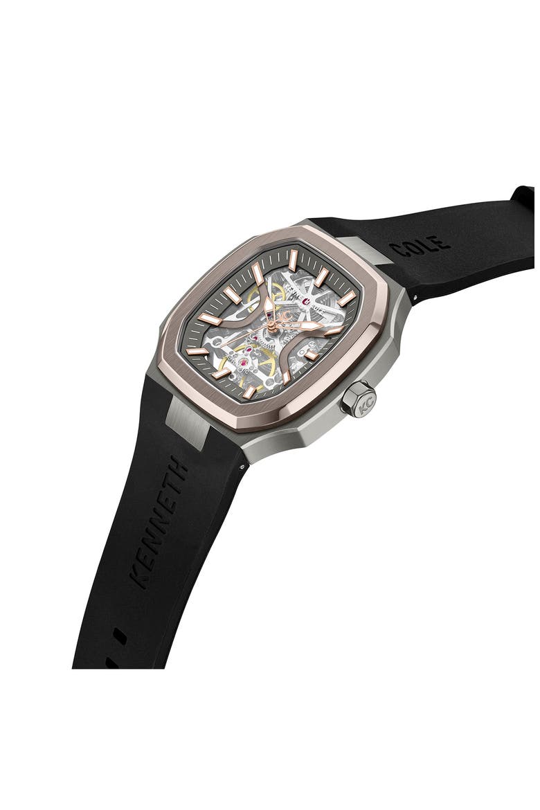 Automatic Leather Strap Watch, 40mm x 47.5mm, Alternate, color, BLACK