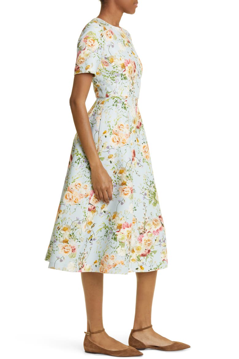 Eloise Floral Print Wool & Silk A-Line Dress, Alternate, color, PALE BLUE FLORAL