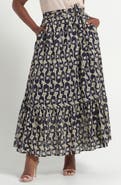 Estelle Sea Lily Belted Tiered Cotton Maxi Skirt