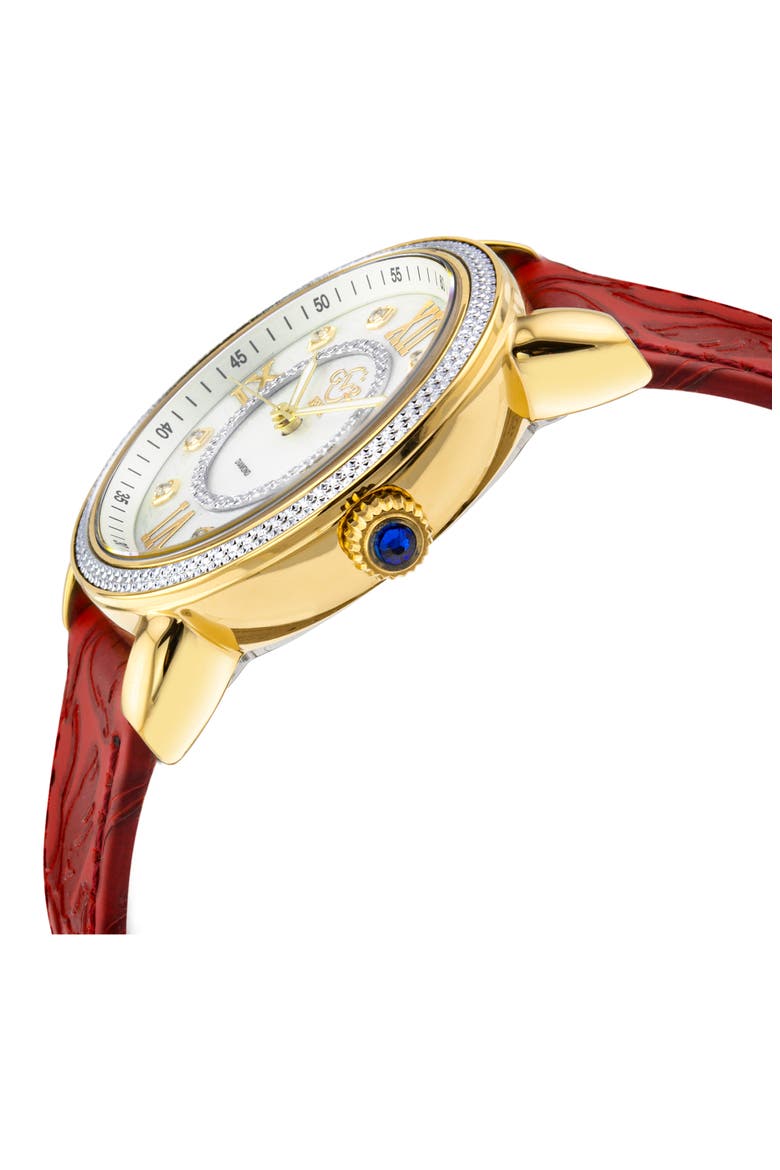 Women's Marsala Diamond Dial Leather Strap Watch, 37mm, Alternate, color, RED