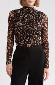 Sanctuary Everyday Mock Neck Long Sleeve Mesh Top