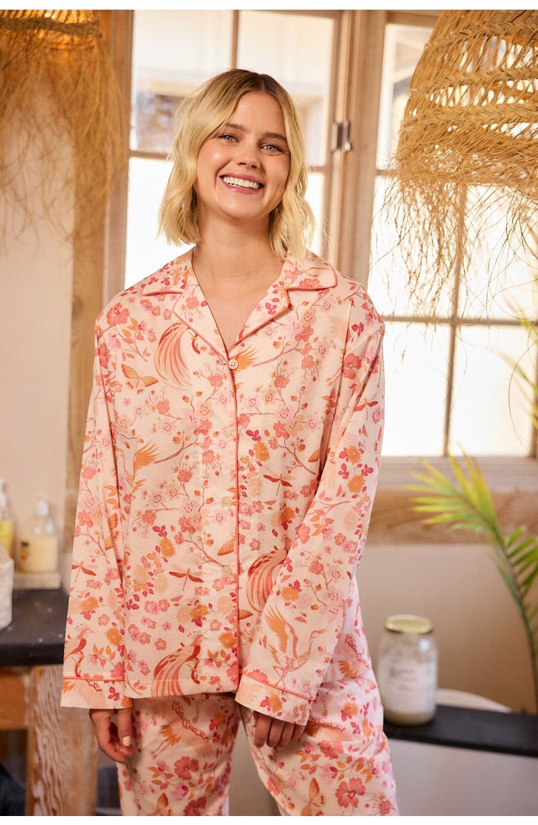 The Cat's Pajamas Voile Pajama Set, Alternate, color, Coral Bird