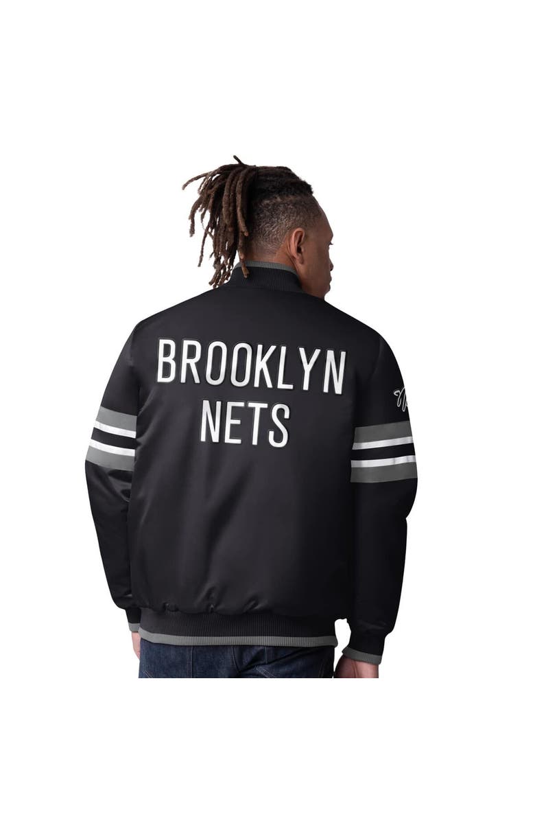 STARTER Men's Starter Black Brooklyn Nets Scout Varsity Satin Full-Snap Jacket, Alternate, color, Black