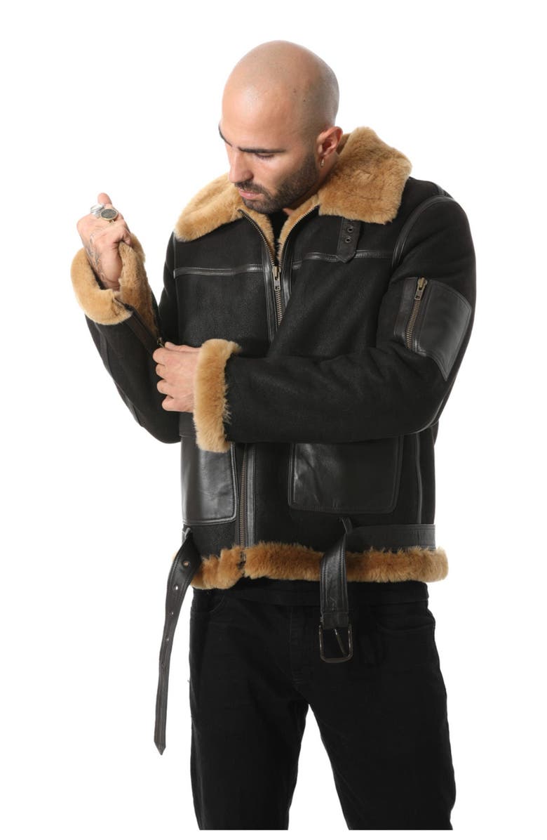 Furniq UK Samuel Shearling Pilot Jacket, Alternate, color, Brown