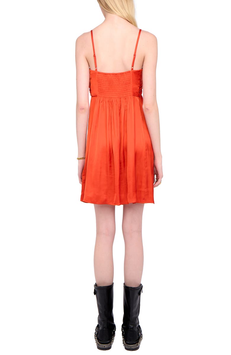 Zadig & Voltaire Rippies Pleated Satin Slipdress, Alternate, color, Tangerine