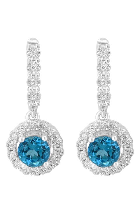 Blue Topaz & Diamond Drop Earrings